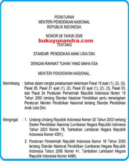 Standar PAUD 58 Tahun 2009
