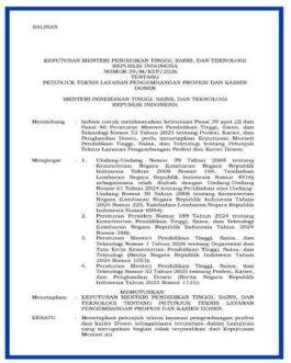 Juknis Pengembangan Profesi Dosen dan Karier SK Mendiktisaintek 39 Tahun 2026