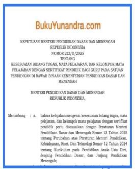 Kemendikdasmen Nomor 222 Tahun 2025 Linier Tugas Guru dengan Sertifkat Pendidik Profesional