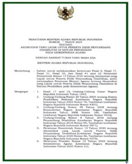 PMA No. 1 2024 Akomodasi yang Layak untuk Peserta Didik Penyandang Disabilitas di Satuan Pendidikan