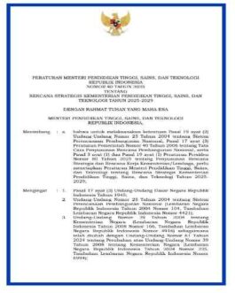 Permendiktisaintek No. 40 Tahun 2025 Rencana Strategis (Renstra) Kemendiktisaintek 2025 - 2029