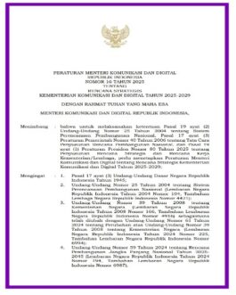 Permenkomdigi 16 Tahun 2025 Rencana Strategis (Renstra) Kementerian Komunikasi dan Digital 2025 - 2029