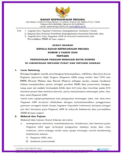 SE BKN Pakaian Korpri Penggunaan Seragam