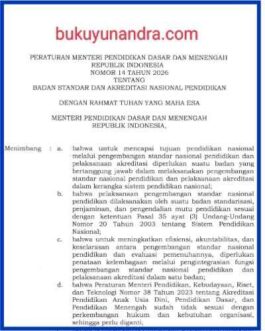 Permendikdasmen Nomor 14 Tahun 2026 Badan Standar dan Akreditasi Nasional Pendidikan