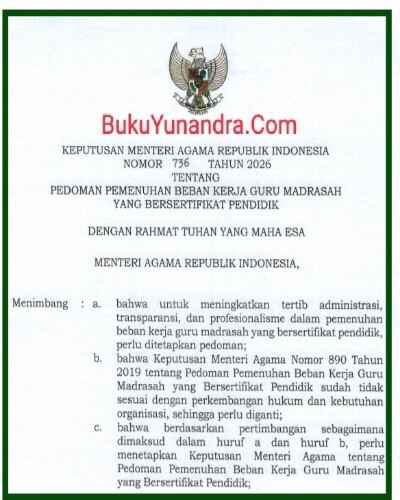 KMA 736 Tahun 2025 Pedoman Pemenuhan Beban Kerja Guru Madrasah Bersertifikat Pendidik